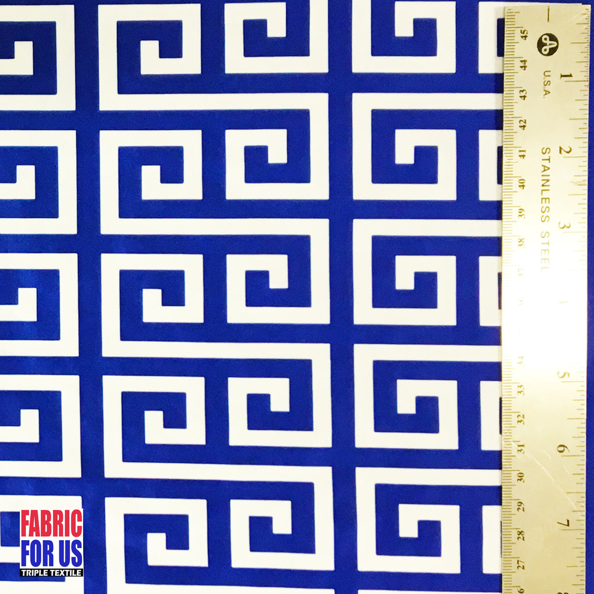 Greek Key Print Design Poly-Spandex Fabric - Navy/Pink Greek Key, 58" Width