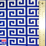 Greek Key Print Design Poly-Spandex Fabric - Navy/Pink Greek Key, 58" Width