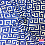 Greek Key Print Design Poly-Spandex Fabric - Navy/Pink Greek Key, 58" Width