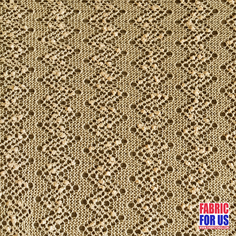 Lace Knit Polyester Spandex Fabric - Beige, 54" Width