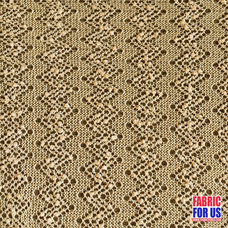 Lace Knit Polyester Spandex Fabric - Beige, 54" Width