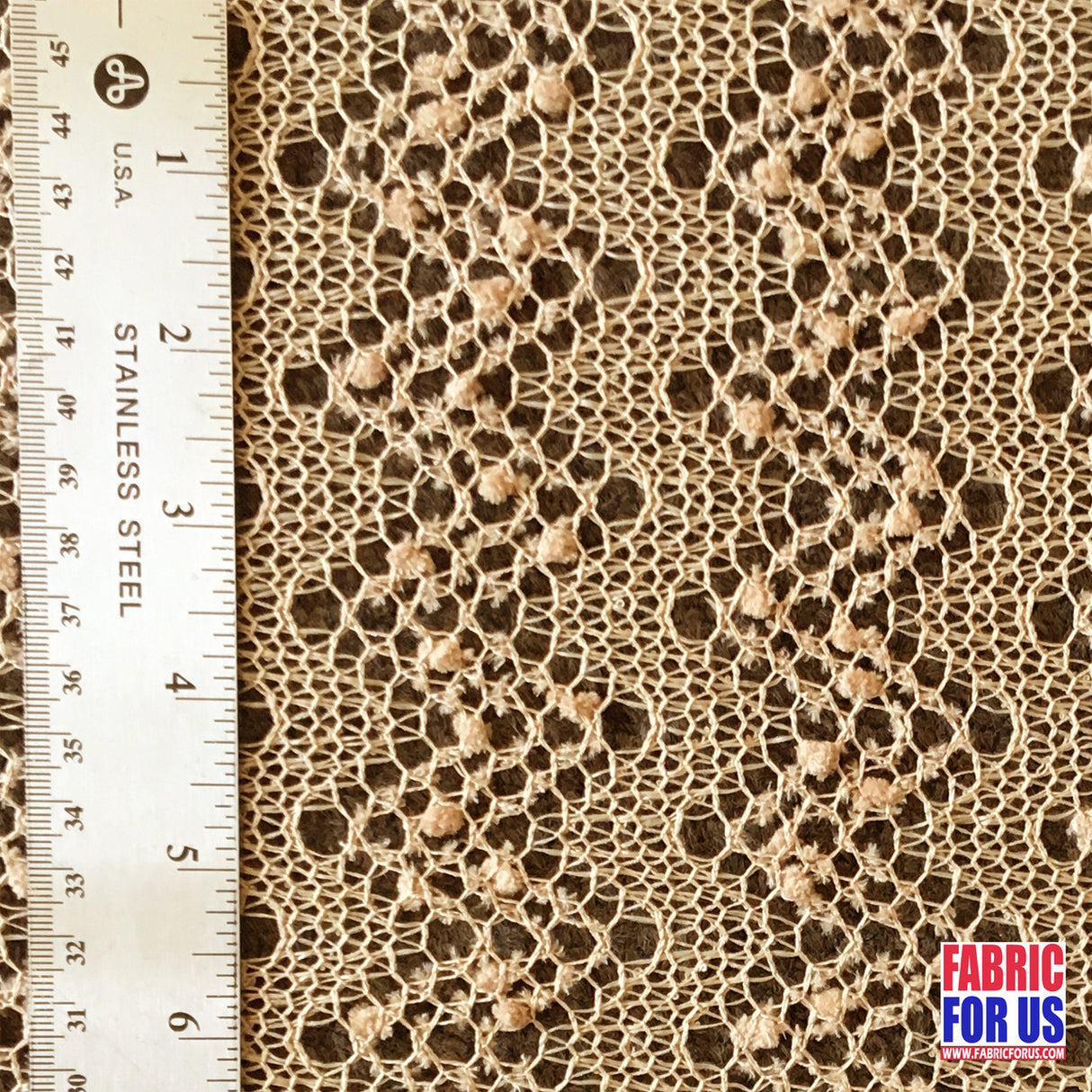 Lace Knit Polyester Spandex Fabric - Beige, 54" Width