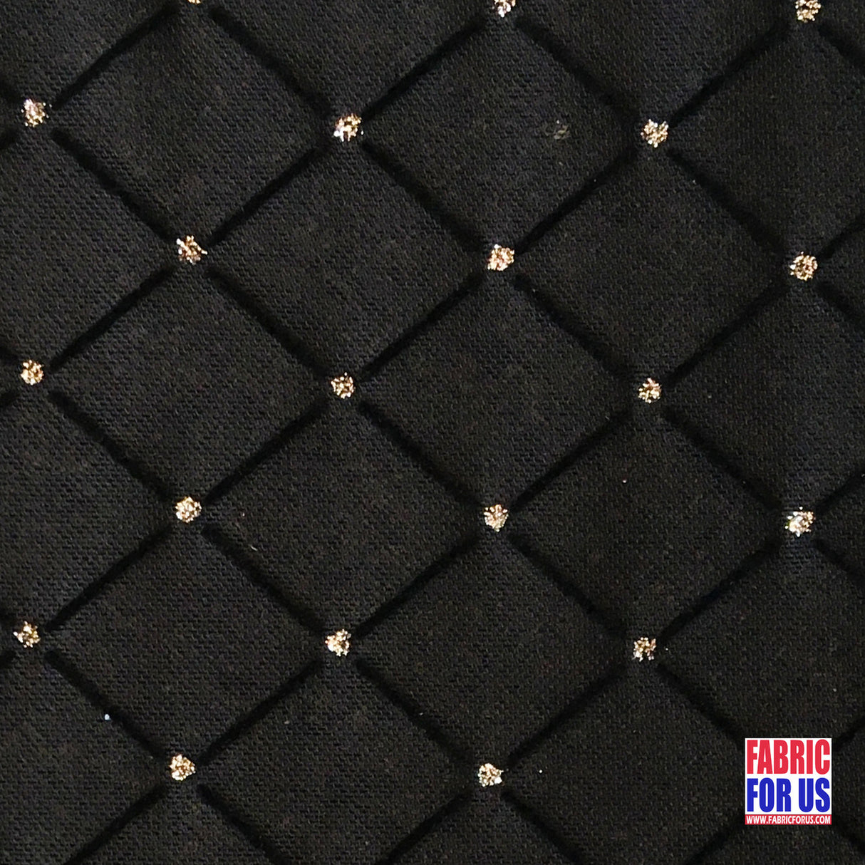 Flocking Mesh Stretch Glitter Fabric - Black Diamonds, 64" Wide
