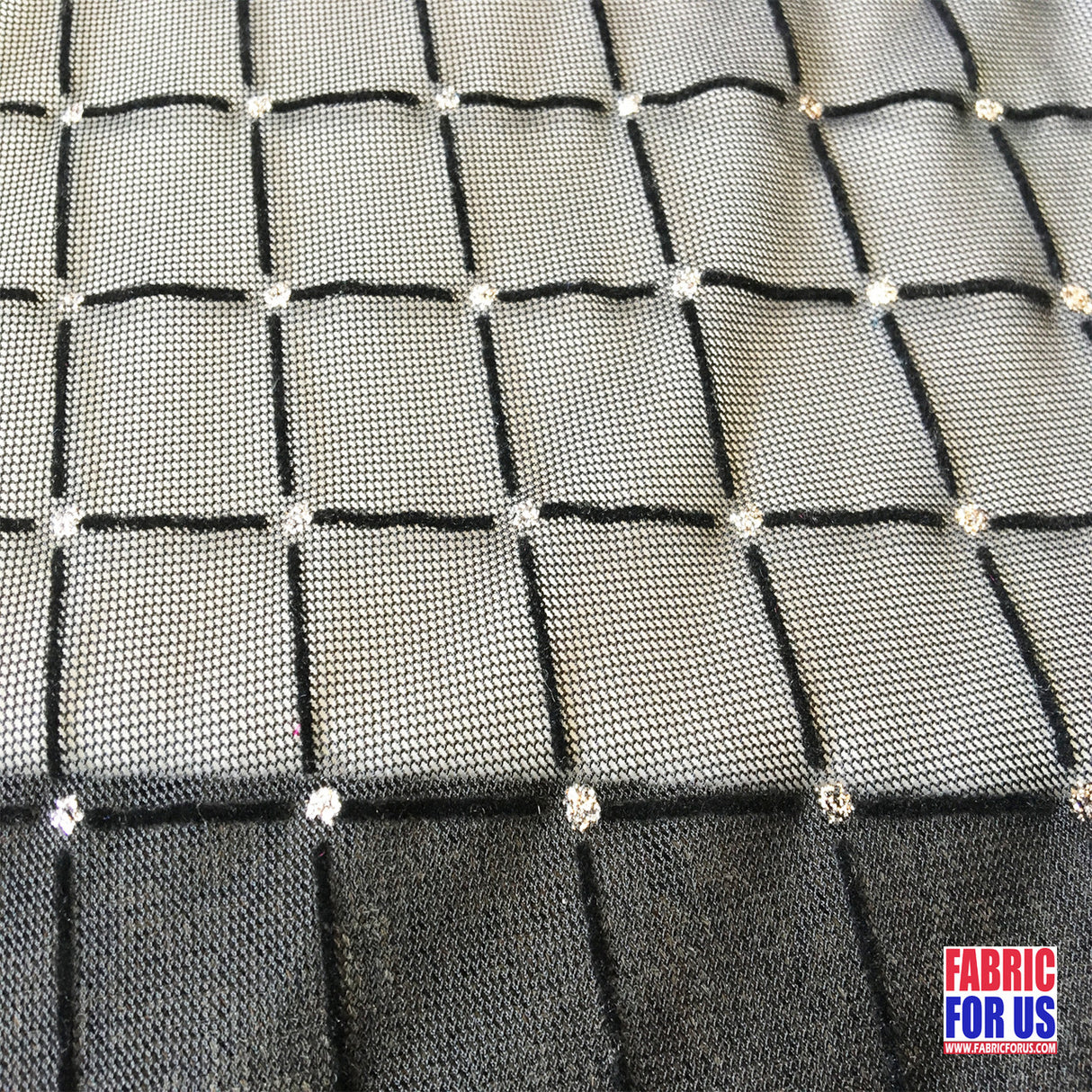 Flocking Mesh Stretch Glitter Fabric - Black Diamonds, 64" Wide