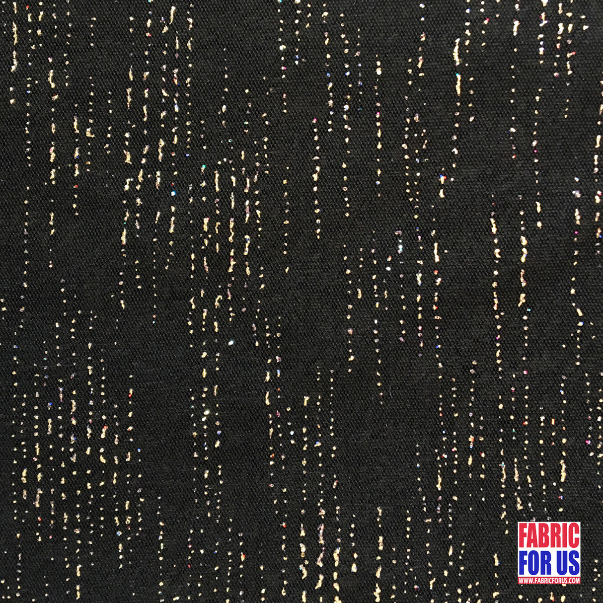 Glitter Drops Mesh Stretch Black Fabric - Gold Specks/Streaks, 60" Width