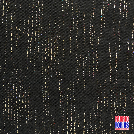 Glitter Drops Mesh Stretch Black Fabric - Gold Specks/Streaks, 60" Width