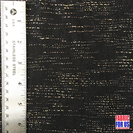 Glitter Drops Mesh Stretch Black Fabric - Gold Specks/Streaks, 60" Width