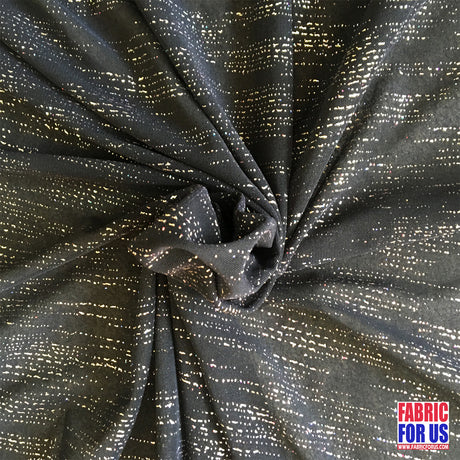 Glitter Drops Mesh Stretch Black Fabric - Gold Specks/Streaks, 60" Width