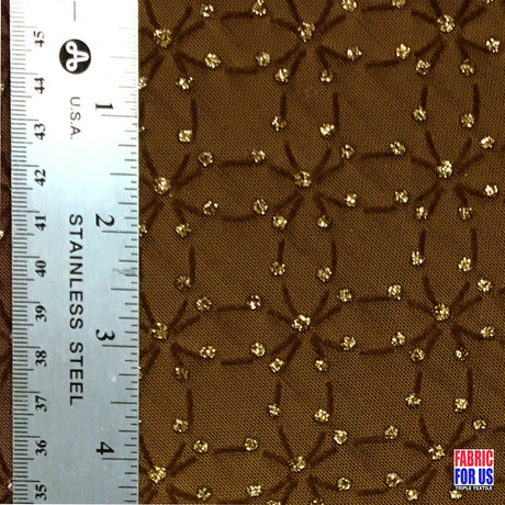 Flocking Mesh Stretch Sequin Fabric - Brown/Gold, Black/Silver, 64" Width