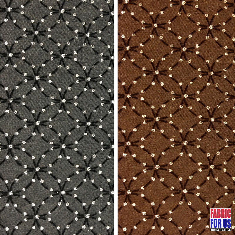 Flocking Mesh Stretch Sequin Fabric - Brown/Gold, Black/Silver, 64" Width