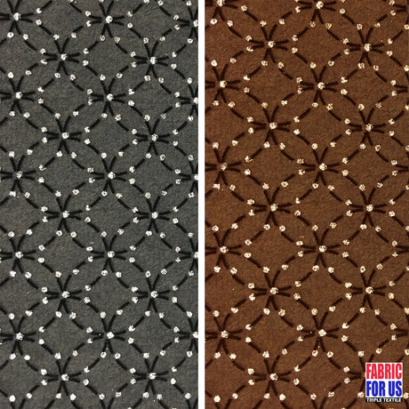 Flocking Mesh Stretch Sequin Fabric - Brown/Gold, Black/Silver, 64" Width