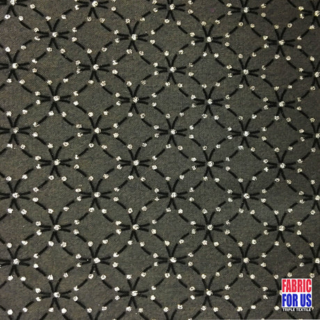 Flocking Mesh Stretch Sequin Fabric - Brown/Gold, Black/Silver, 64" Width