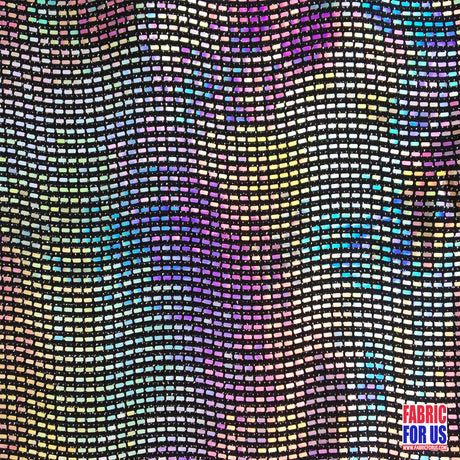 Reflective Holographic Rectangular Trans On Lurex Stretch Fabric - White/Black, 54" Width