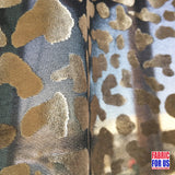 Desert Beige/Black Burnout Velvet Stretch Poly-Spandex Mesh Fabric - Flecktarn Shaped Tan/Beige Design, Black Background, 58"/60" Wide