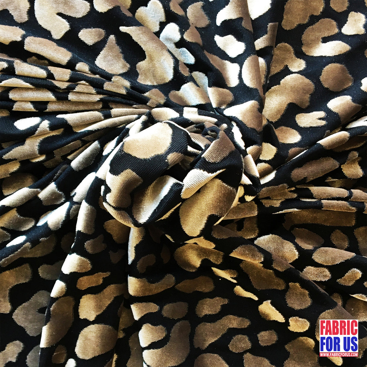 Desert Beige/Black Burnout Velvet Stretch Poly-Spandex Mesh Fabric - Flecktarn Shaped Tan/Beige Design, Black Background, 58"/60" Wide