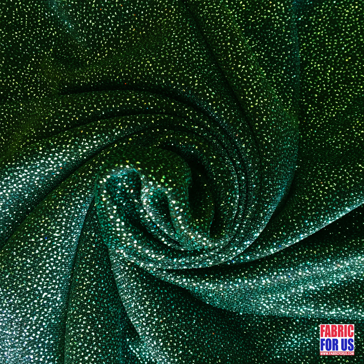 Glitter Enchanted All Over Stretch Fabric - Hunter Green/Red, 60" Width