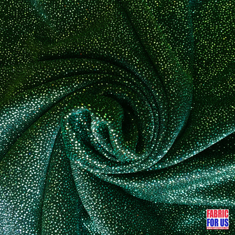 Glitter Enchanted All Over Stretch Fabric - Hunter Green/Red, 60" Width