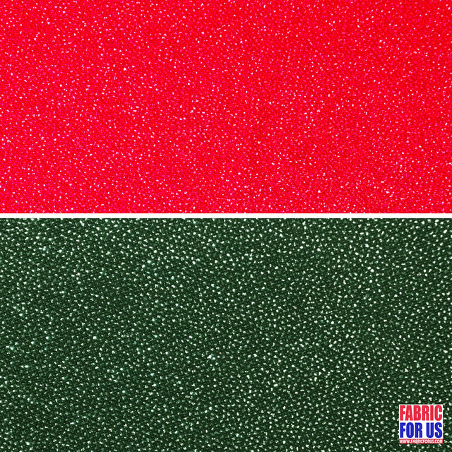 Glitter Enchanted All Over Stretch Fabric - Hunter Green/Red, 60" Width