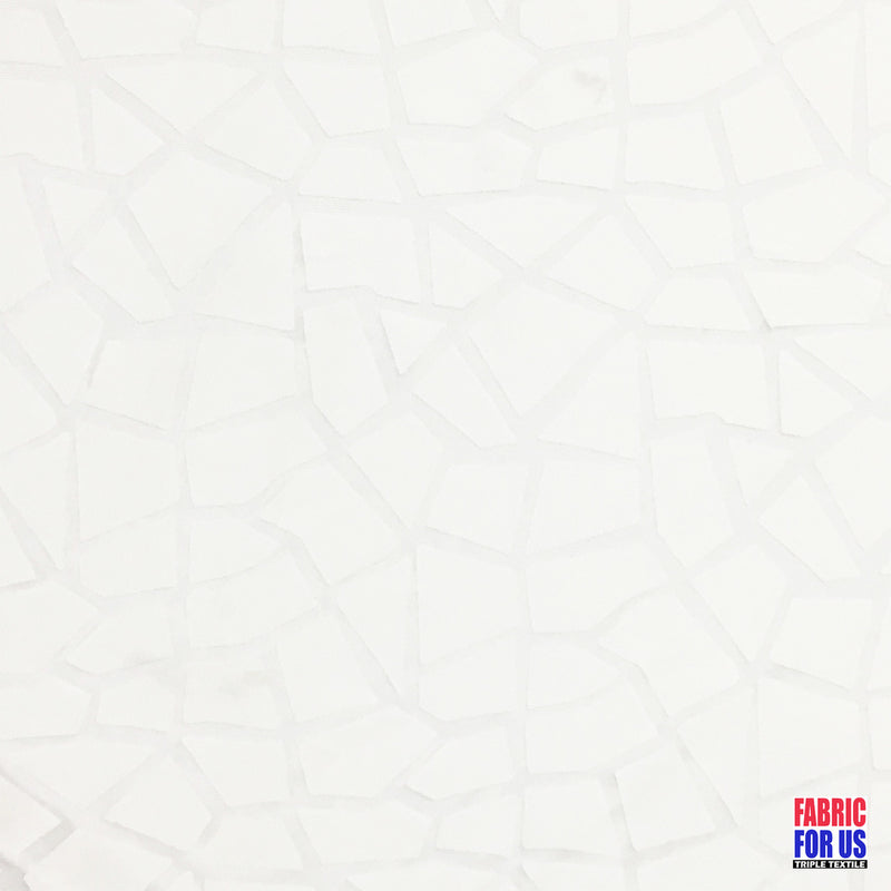 Tumbled Big Pebble Design Mesh White Polyester Fabric - White Pebble Pattern, 58" Width