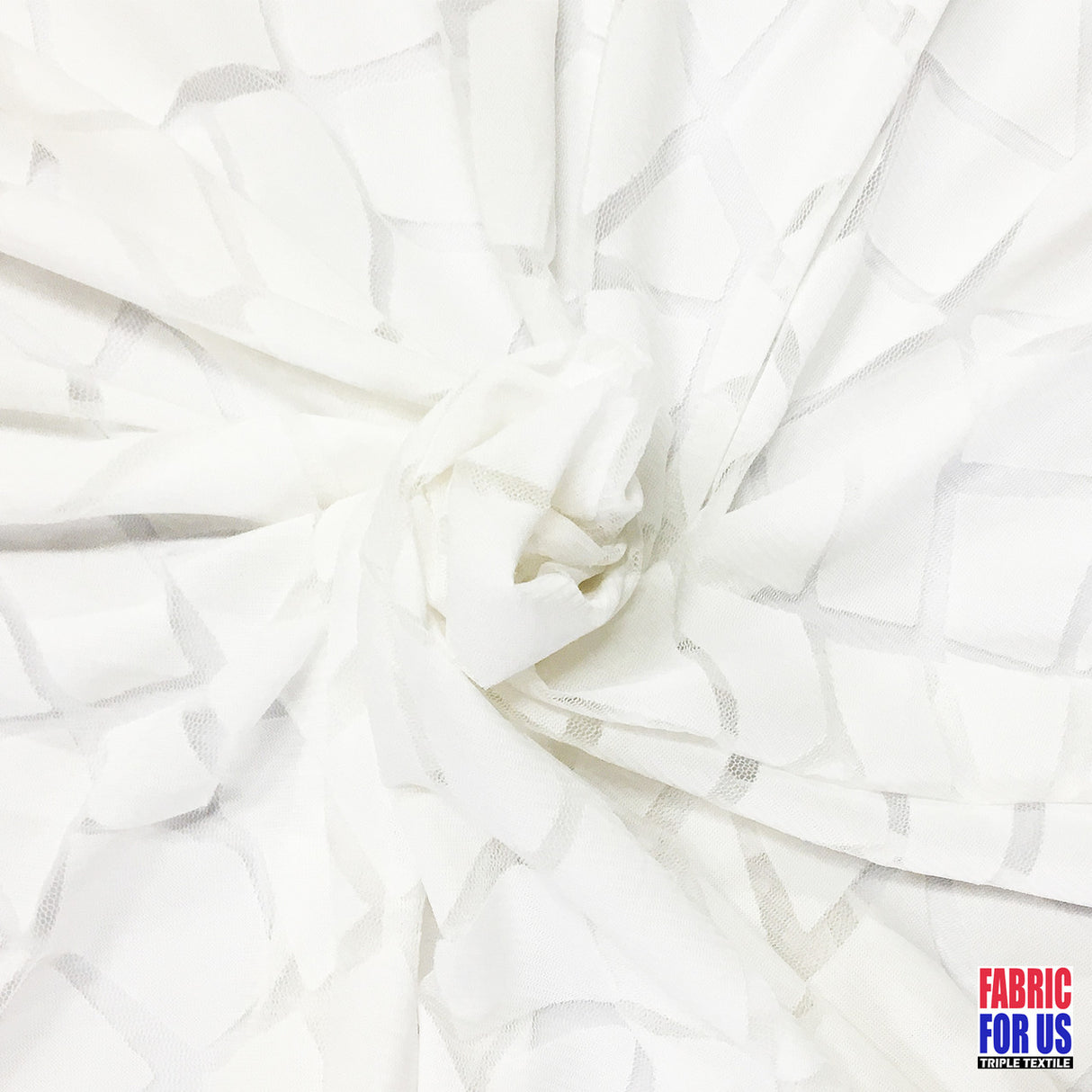 Tumbled Big Pebble Design Mesh White Polyester Fabric - White Pebble Pattern, 58" Width