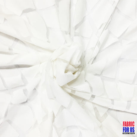 Tumbled Big Pebble Design Mesh White Polyester Fabric - White Pebble Pattern, 58" Width