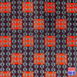 Squares & Links Poly Spandex Fabric - Brown/Rust Squares & Links Print, 58/60" Width