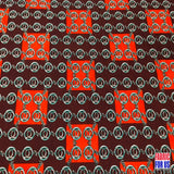Squares & Links Poly Spandex Fabric - Brown/Rust Squares & Links Print, 58/60" Width