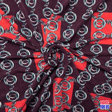 Squares & Links Poly Spandex Fabric - Brown/Rust Squares & Links Print, 58/60" Width