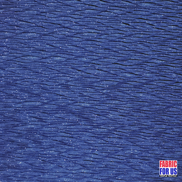 Glitter Crinkled Blue Polyester Fabric - Blue Glitter Crinkled, 58" Width