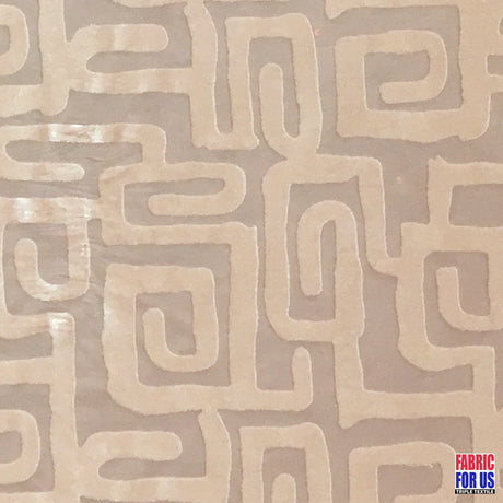 Greek Key Burnout Velvet Pre-Classic Polyester Spandex Fabric - Burgundy/Beige Greek Key Pattern, 58"/60" Width
