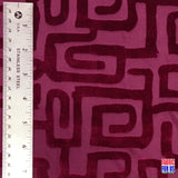Greek Key Burnout Velvet Pre-Classic Polyester Spandex Fabric - Burgundy/Beige Greek Key Pattern, 58"/60" Width
