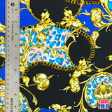 Paisley Floral Renaissance Stretch Poly-Spandex Fabric - Paisley Floral Renaissance Print, Royal Blue/Black, Red/Black, 58"/60" Width