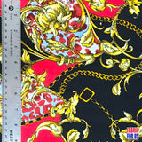 Paisley Floral Renaissance Stretch Poly-Spandex Fabric - Paisley Floral Renaissance Print, Royal Blue/Black, Red/Black, 58"/60" Width