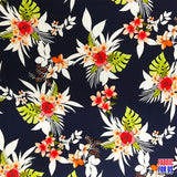 Plumeria Flowers ITY Poly-Spandex Stretch Fabric - Hawaiian Allover Floral Print, 58"/60" Width