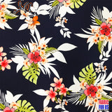 Plumeria Flowers ITY Poly-Spandex Stretch Fabric - Hawaiian Allover Floral Print, 58"/60" Width