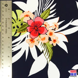 Plumeria Flowers ITY Poly-Spandex Stretch Fabric - Hawaiian Allover Floral Print, 58"/60" Width
