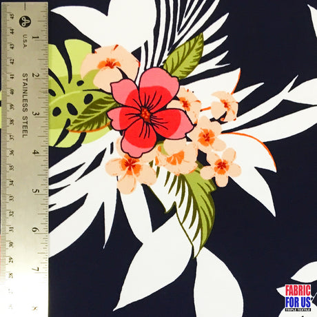 Plumeria Flowers ITY Poly-Spandex Stretch Fabric - Hawaiian Allover Floral Print, 58"/60" Width
