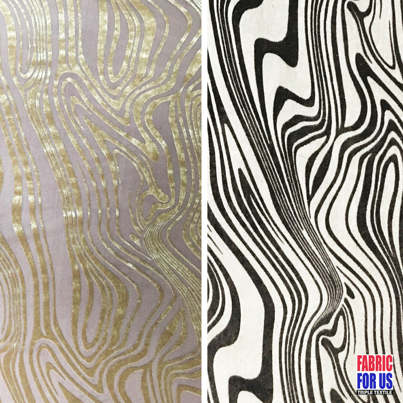 Water Swirl Burnout Velvet Stretch Poly-Spandex Fabric - Taupe/Black Water Swirl Mesh See-Through, 58"/60" Width