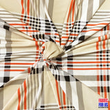 Plaid Tartan Design Taupe Color Poly Spandex Stretch Fabric - Taupe Light Beige Plaid Tartan, 58"/60" Width