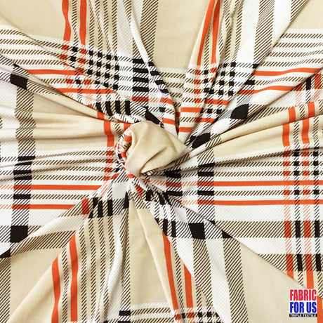 Plaid Tartan Design Taupe Color Poly Spandex Stretch Fabric - Taupe Light Beige Plaid Tartan, 58"/60" Width