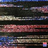 Stripe Multi-Glitter Poly-Spandex Stretch Fabric - Red, Blue, White Glitter Dots, 58" Width