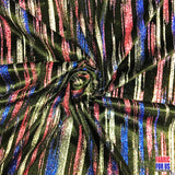 Stripe Multi-Glitter Poly-Spandex Stretch Fabric - Red, Blue, White Glitter Dots, 58" Width