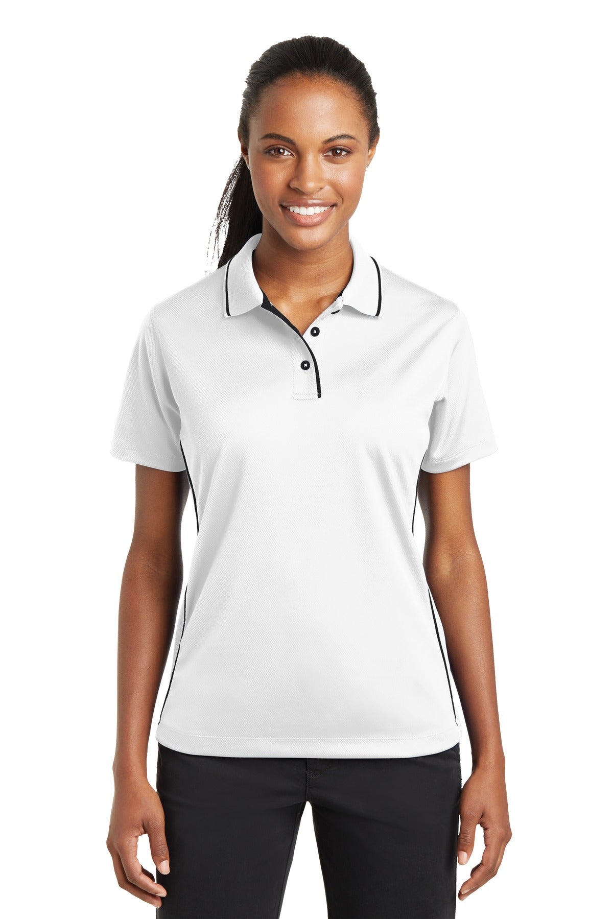 DISCONTINUED Sport-Tek® Ladies Dri-Mesh® Polo with Tipped Collar and Piping