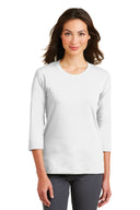 Camisa de cuello redondo de manga 3/4 de algodón moderno con elasticidad para mujer Port Authority®  