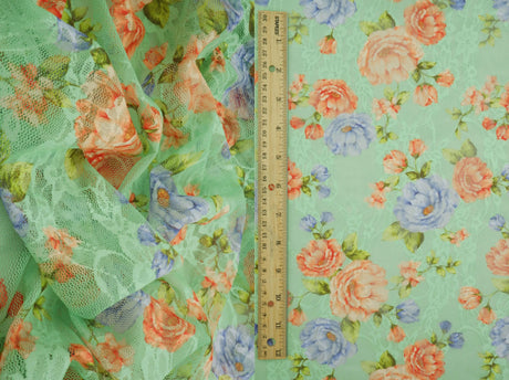 Lace Floral / Flower Digital Print Fabric 56/58" Wide – 95 GSM