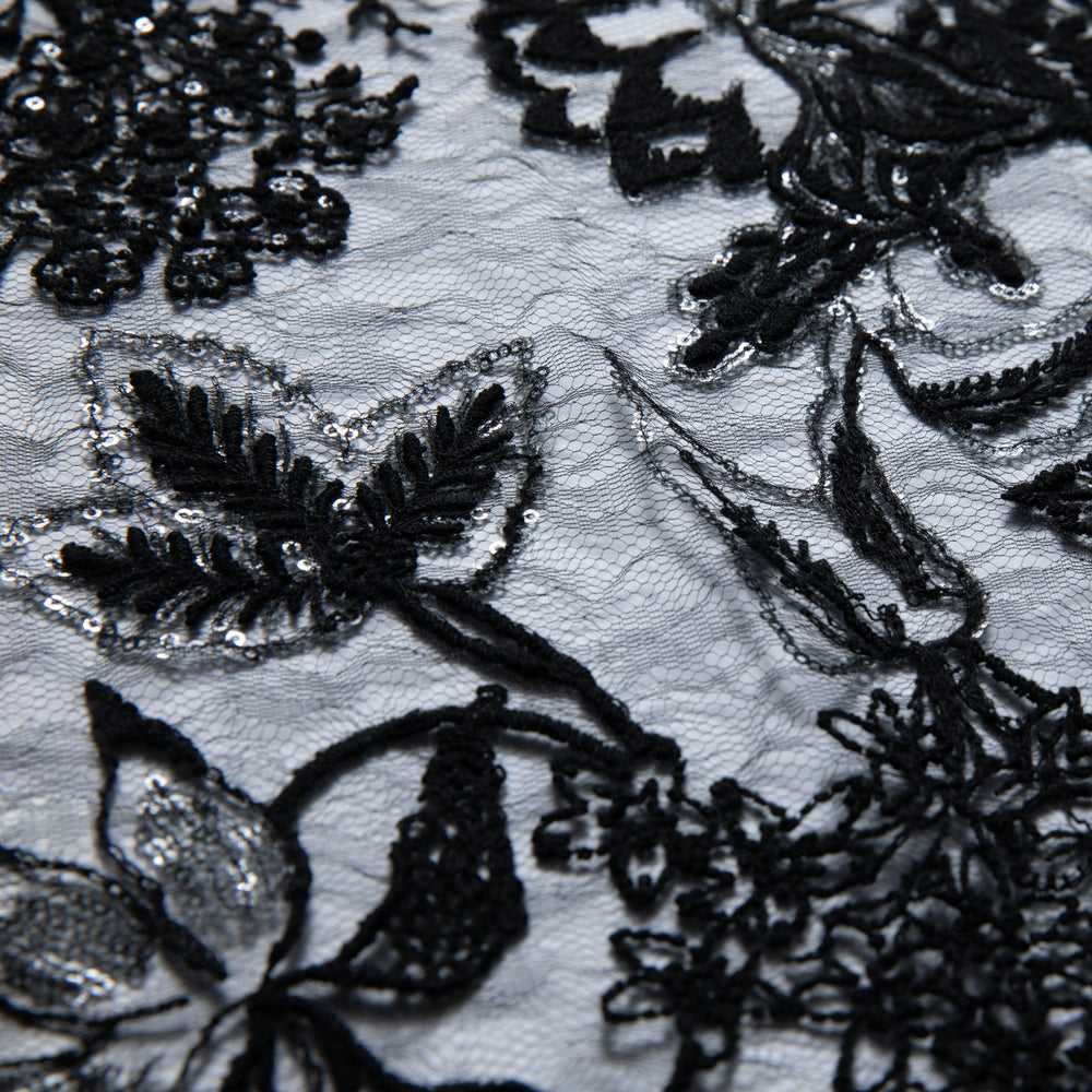 1 Yard Tulle Lace Fabric Embroidered Sequins Ornate Design Elegant Look 50" Wide