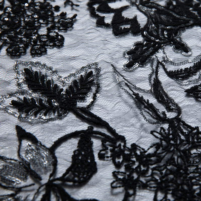 1 Yard Luxurious Sequin Embellished Tulle Lace Fabric with Ornate Embroidery 50" Wide