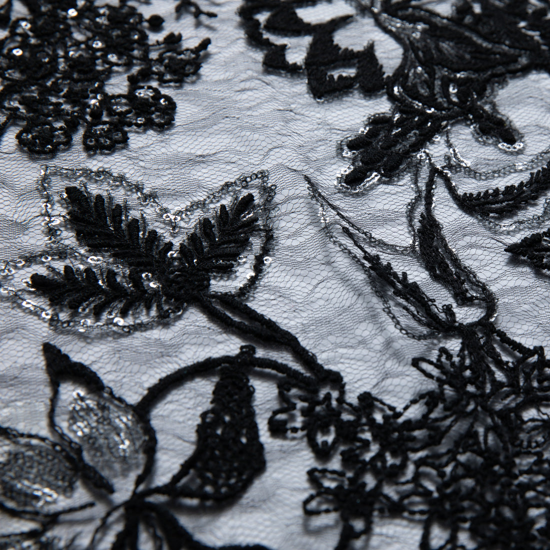 1 Yard Luxurious Sequin Embellished Tulle Lace Fabric with Ornate Embroidery 50" Wide