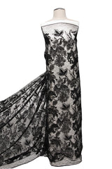 1 Yard Luxurious Sequin Embellished Tulle Lace Fabric with Ornate Embroidery 50" Wide