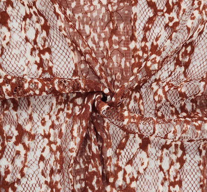 Lace 1D1354 Polyester Spandex Fabric - Rust/Beige, 58/60" Width